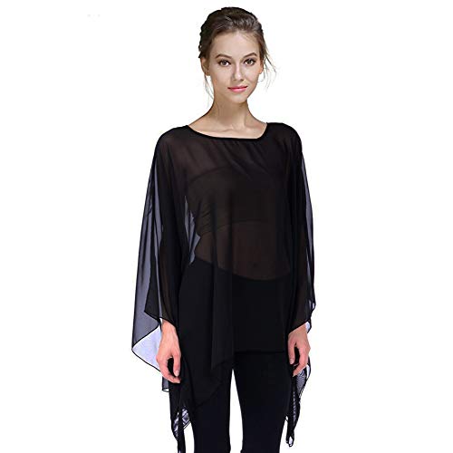 Max Hsuan Womens Summer Solid Sheer Batwing Blouse Chiffon Caftan Poncho Tunic Top Plus Size Cover up - Image 2