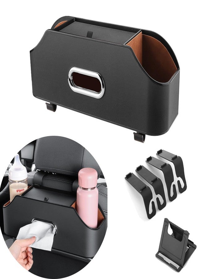 WedFeir Car Back Seat Organizer with 2 Drink Cup Holder and Tissue Box, Headrest Hanging Storage Box with Hooks and Phone Holder, Multi-functional Storage for Kids and Travel. (Black) - Image 1