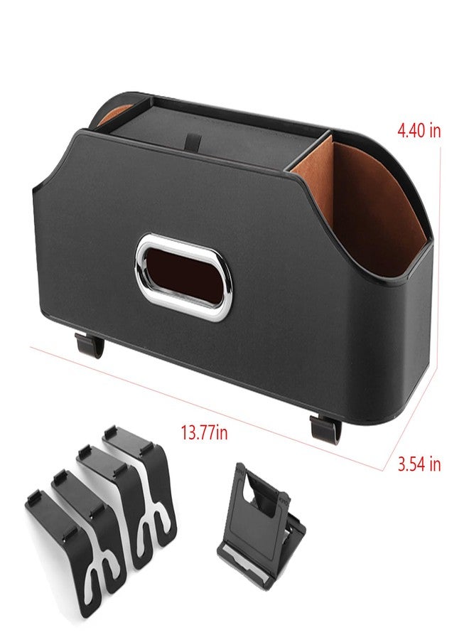 WedFeir Car Back Seat Organizer with 2 Drink Cup Holder and Tissue Box, Headrest Hanging Storage Box with Hooks and Phone Holder, Multi-functional Storage for Kids and Travel. (Black) - Image 5