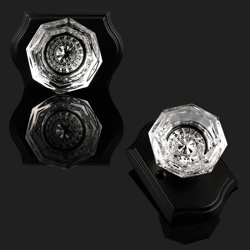 Orger Passage Door Knobs for Hallway and Closet, Glass Door Handles with Non-Locking Latch, Octagonal Clear Crystal Door Knobs 5 Pack, Black Vintage Rosette with Heavy Duty Crystal - Image 3