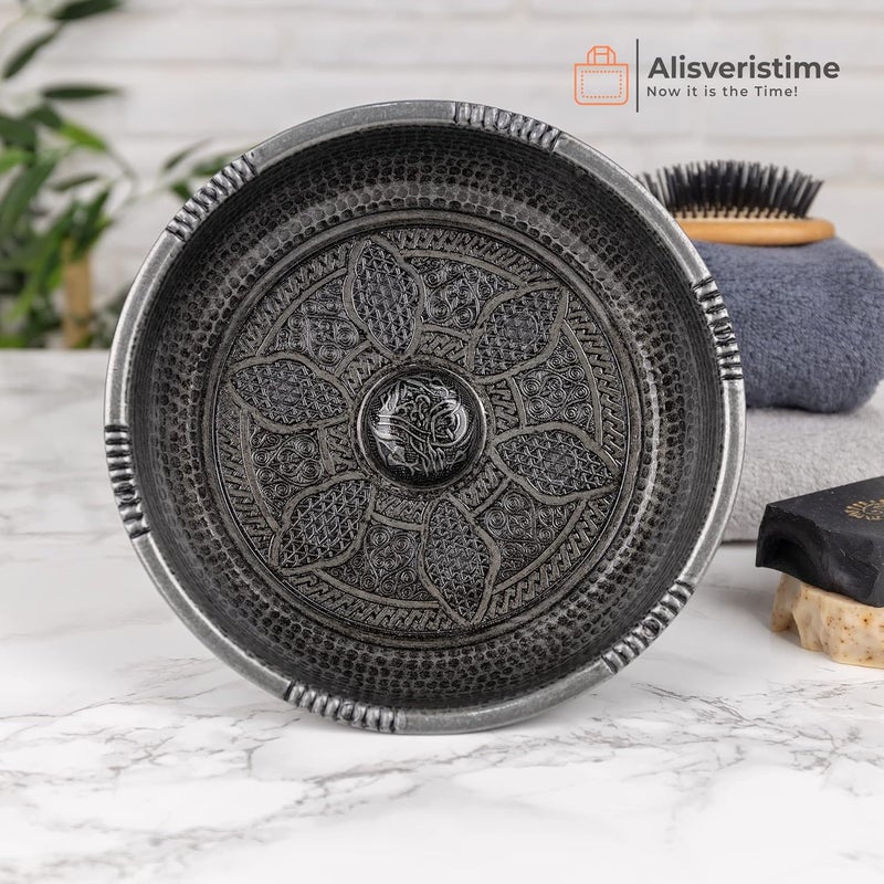 Alisveristime وعاء حمام تركي تقليدي من بأشكال وزخارف أصيلة (وزن 440 جرام، قطر 7.87 بوصة، مصنوع من الزنك، لون نحاس قديم) - Image 5