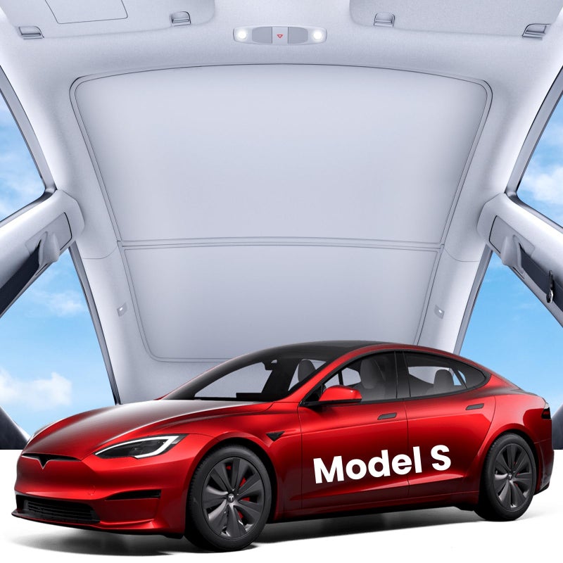 REEVAA 2024 Newest Tesla Model S Sunshade Roof NoSagging No Gaps MagneticMid Design Tesla Model S Accessories Heat Insulation Foldable Glass SunShade for Model S 20222024 2PCS Gen 3 Grey