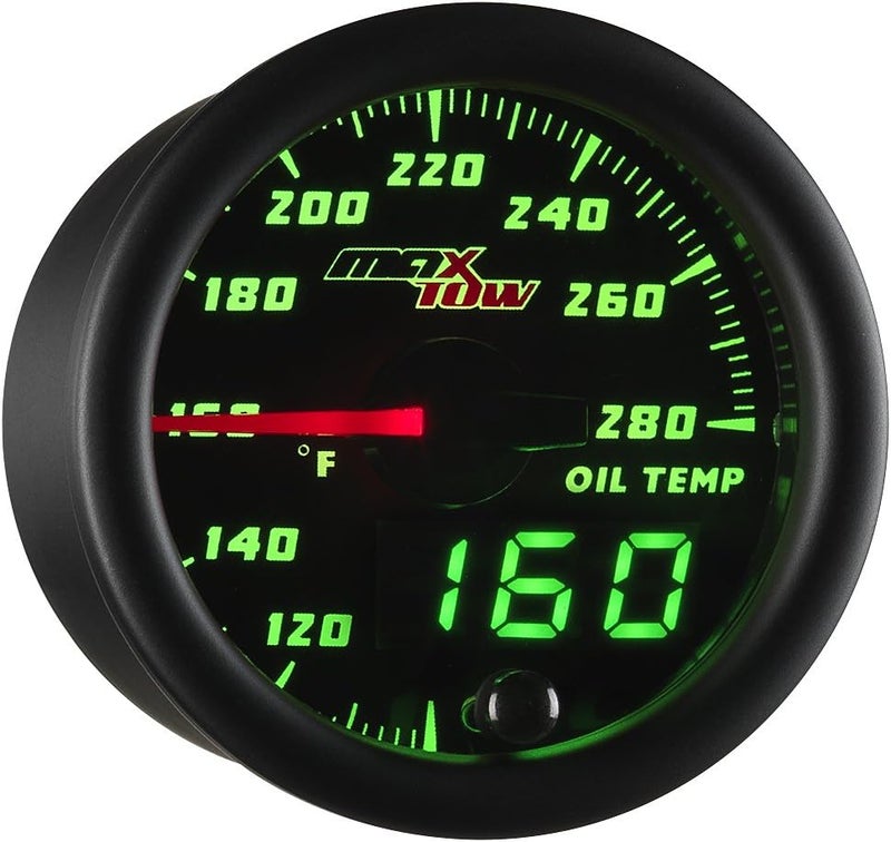 MaxTow Double Vision 280°F Oil Temperature Gauge Kit - Electronic Sensor - Black Face - Green LED - 2-1/16" (52mm) - Image 1