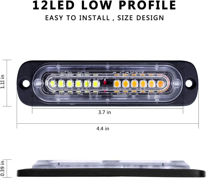 EASE2U E Led Warning Lights, 4pcs Emergency Warning Caution Hazard Construction Ultra Slim Sync Feature Car Truck with Main Control Box Surface Mount (12LED White Green) - Image 5
