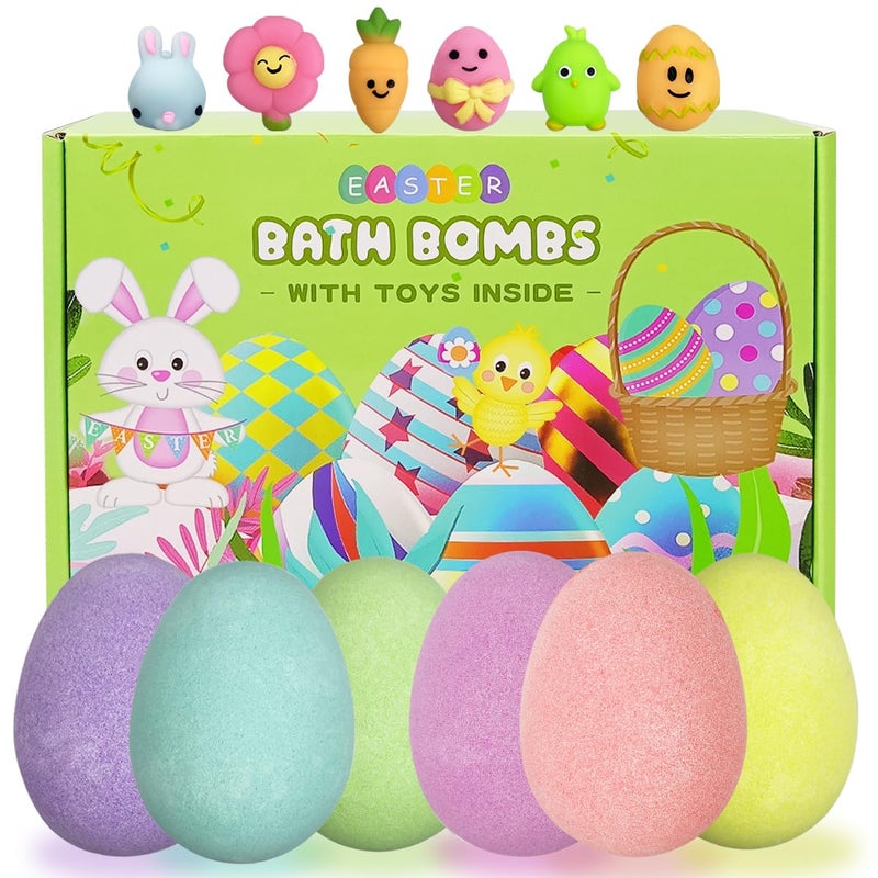Jofan 6 Pack Easter Bubble Bath Bombs with Easter Squishy Toys Inside for Kids Girls Boys Easter Basket Stuffers Gifts - Image 1