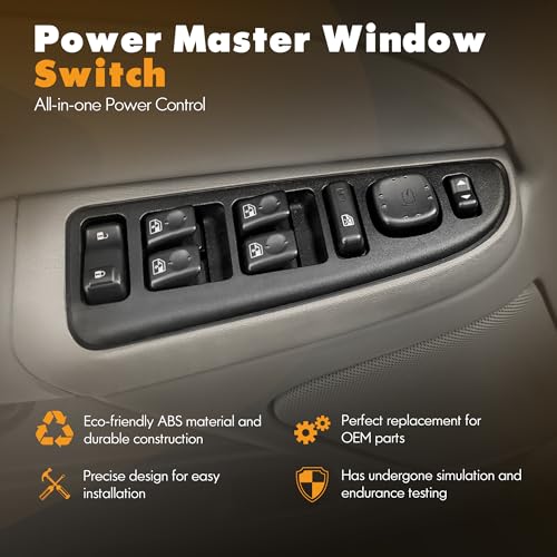 ASOPARTS 15883319 Master Power Window Switch & Gray Bezel Assembly with Folding Mirror Switch Fit for 2003-2006 Chevy Silverado Avalanche Suburban Tahoe, GMC Sierra Yukon, Hummer H2, Escalade, 920-022 - Image 2