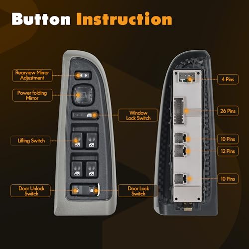 ASOPARTS 15883319 Master Power Window Switch & Gray Bezel Assembly with Folding Mirror Switch Fit for 2003-2006 Chevy Silverado Avalanche Suburban Tahoe, GMC Sierra Yukon, Hummer H2, Escalade, 920-022 - Image 4