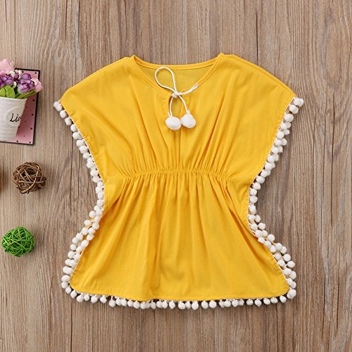 Douhoow Toddler Baby Girls Swim Cover-up Beach Sundress Summer Poncho Rash Guards (Yellow, 6-12M) - Image 2