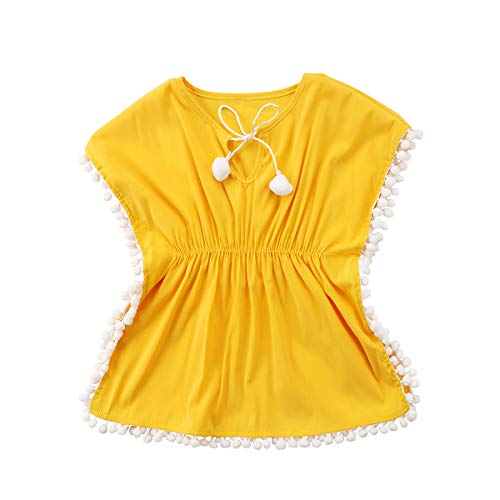 Douhoow Toddler Baby Girls Swim Cover-up Beach Sundress Summer Poncho Rash Guards (Yellow, 6-12M) - Image 1