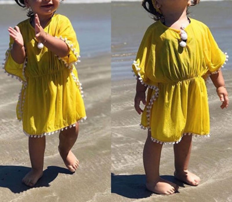 Douhoow Toddler Baby Girls Swim Cover-up Beach Sundress Summer Poncho Rash Guards (Yellow, 6-12M) - Image 4