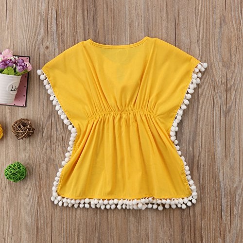 Douhoow Toddler Baby Girls Swim Cover-up Beach Sundress Summer Poncho Rash Guards (Yellow, 6-12M) - Image 3