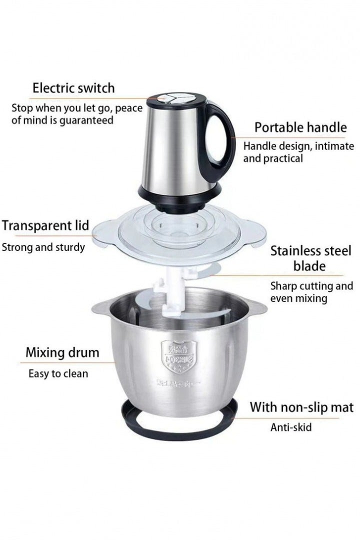 I Lite Electric Food Chopper 600W, 3L Stainless Steel Bowl – Double Blade Multi-Function Meat Grinder & Vegetable Cutter with 2 Speed Modes – High-Power Kitchen Processor for Chopping, Mincing & Mixing - Image 2