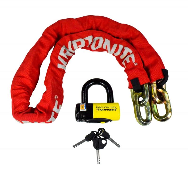 Kryptonite New York Fahgettaboudit 1415 Chain w/NY Disc Lock - 5', 14mm Chain and 15mm Lock High-Security Anti-Theft Protection for Bicycle, E-Bike, Scooter, Motorcycles, and ATV/UTV - Red - Image 1