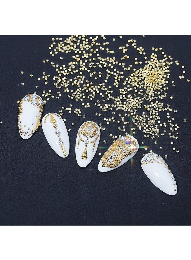 Nail Art Charms - Metal Silver  Gold Beads, Flat Back Round Rhinestones, Small Nail Pearls, 3D Mixed Sizes Decorations for Nails - Image 5