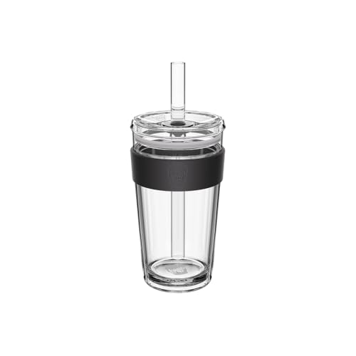 KeepCup Cold Cup Longplay Double wall Glass Ice Coffee Tumbler with Lid and Straw 16oz 454ml Black - Image 1
