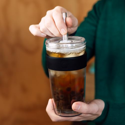 KeepCup Cold Cup Longplay Double wall Glass Ice Coffee Tumbler with Lid and Straw 16oz 454ml Black - Image 3