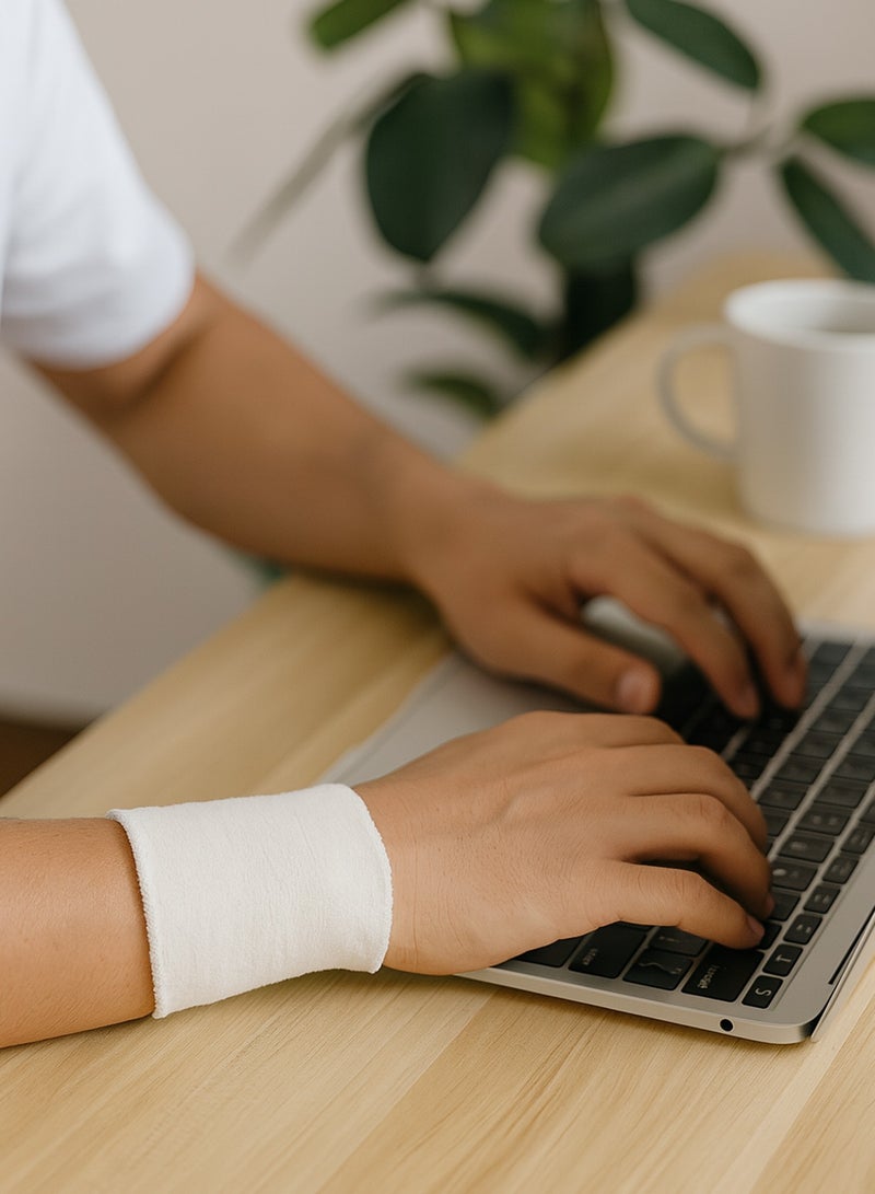 آر جيه ربطة معصم رياضية للرجال لون أبيض من RJ دعم فائق امتصاص عالي وراحة مثالية أثناء التمارين - Image 2