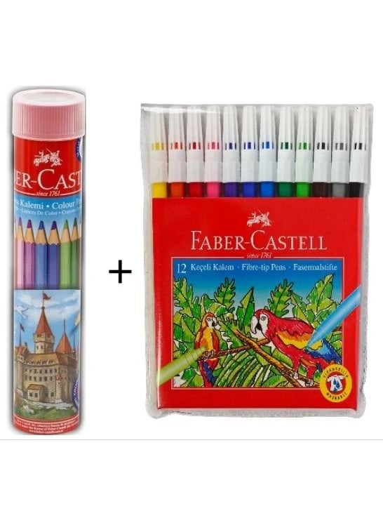 Faber - Tin Box of 12 Crayons + 12 Felt Tip Pens - Image 1