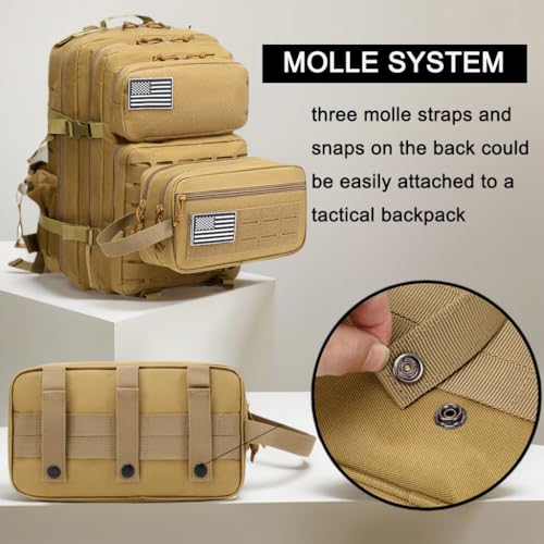 Wapealy Tactical Toiletry Bag for Men MOLLE Dopp Kit with DryWet Separation Large Capacity WaterResistant Travel Shaving Bag with US Patch TMount MOLLE Clip khaki - Image 3