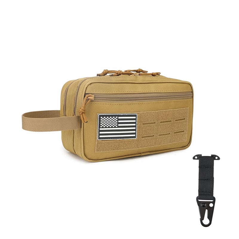 Wapealy Tactical Toiletry Bag for Men MOLLE Dopp Kit with DryWet Separation Large Capacity WaterResistant Travel Shaving Bag with US Patch TMount MOLLE Clip khaki - Image 2