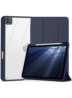 Hybrid Case Compatible with iPad Air 13 inch (2024) M2, [Built-in Pencil Holder] Shockproof Cover with Clear Transparent Back Shell, Auto Wake Sleep, dark blue