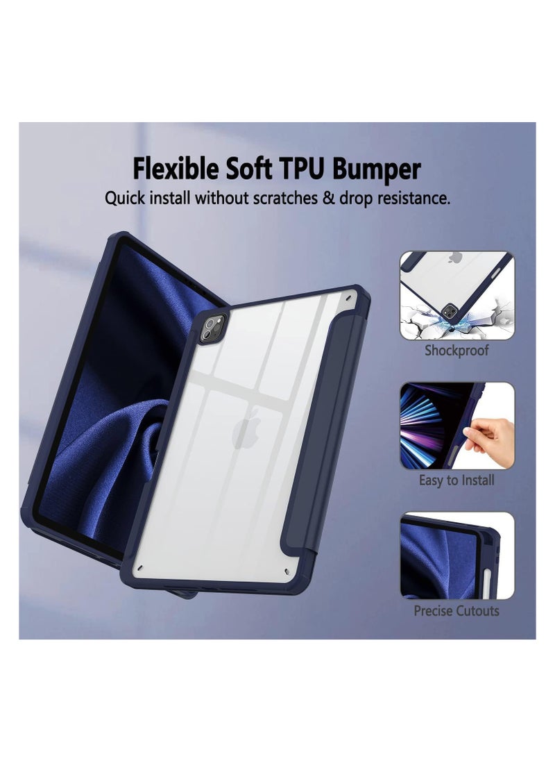 EVO Hybrid Case Compatible with iPad Air 13 inch (2024) M2, [Built-in Pencil Holder] Shockproof Cover with Clear Transparent Back Shell, Auto Wake Sleep, dark blue  - Image 3