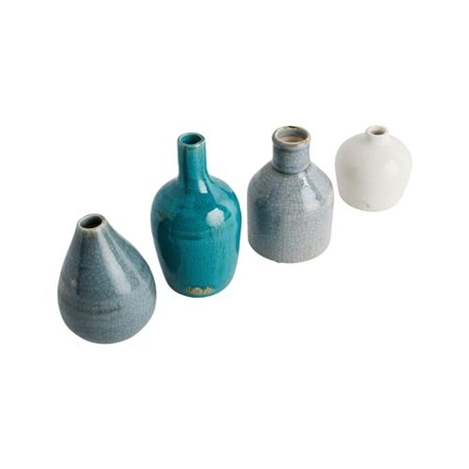 Creative Co-op Blue & Ivory Terracotta Vases (Set of 4 Sizes) - Image 1