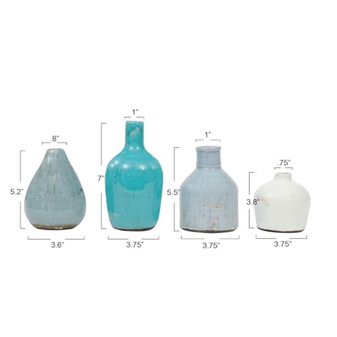 Creative Co-op Blue & Ivory Terracotta Vases (Set of 4 Sizes) - Image 2
