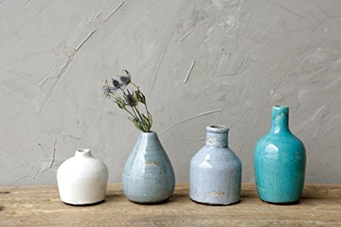 Creative Co-op Blue & Ivory Terracotta Vases (Set of 4 Sizes) - Image 3