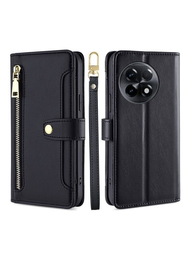 HuHa - Case Cover For For OnePlus Ace 2/11R Sheep Texture Cross-body Zipper Wallet Leather Phone Case(Black) - Image 1