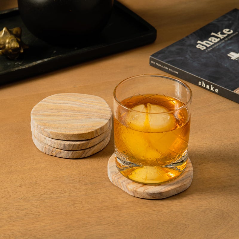 Cork & Mill Absorbent Coasters Set of 6 - Water Absorbing Sandstone Coasters for Drinks - Perfect for Coffee Table, Office Desk, Outdoor, Bedroom Nightstand - 4" Round - Unique Irregular Edge Design - Image 4