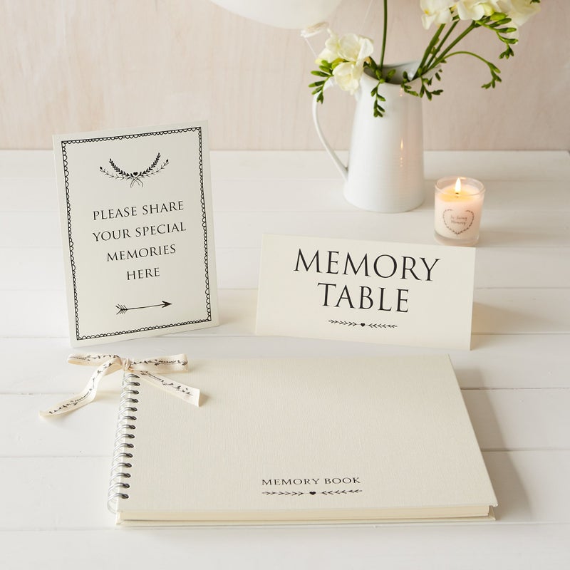 Zerodis ANGEL & DOVE Luxury A4 Ivory Memory Book & 2 Signs Set - Ideal for Funeral Condolence Book, Memorial, Celebration of Life - Image 1