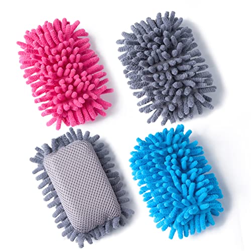EEOYU 4 Pieces Microfiber Shag Whiteboard Eraser Shag Washable Dry Eraser Board Eraser for Chalk, Classroom Teacher Supplies, Home and Office (Blue, Grey, Pink) - Image 1