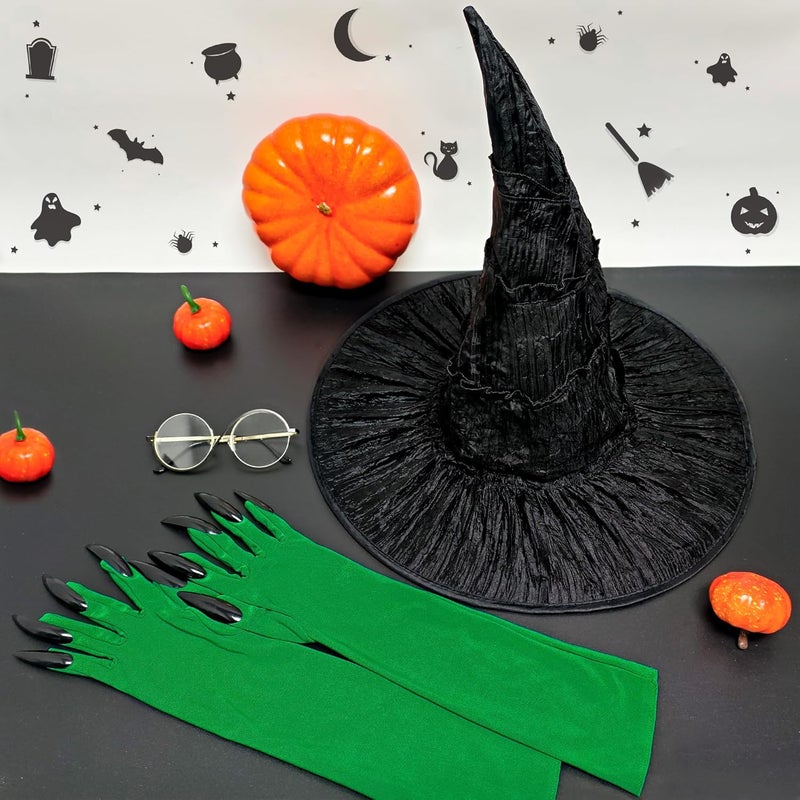 إكسسوارات زي ساحرة هورولام، قبعة ساحرة سوداء مع نظارات، قفازات خضراء للبالغين، للنساء، لتنكر الكوزبلاي - Image 4