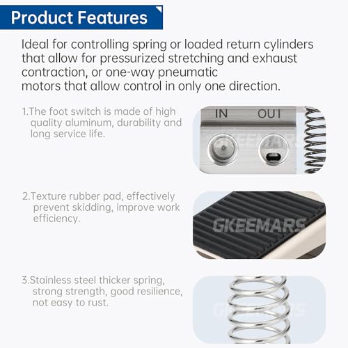 GKEEMARS Pneumatic Foot Pedal Valve FV-320 1/4” NPT Threaded Rubber Nonslip Pressure Control Foot Operated Pedal 2 Position 3 Way - Image 3