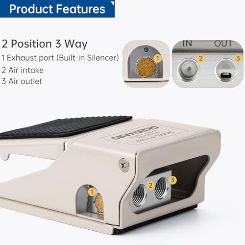 GKEEMARS Pneumatic Foot Pedal Valve FV-320 1/4” NPT Threaded Rubber Nonslip Pressure Control Foot Operated Pedal 2 Position 3 Way - Image 5
