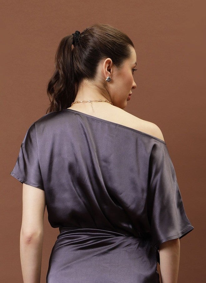 Athena بلوزة بأكمام كيمونو ساتان بنفسجي للنساء - Image 5