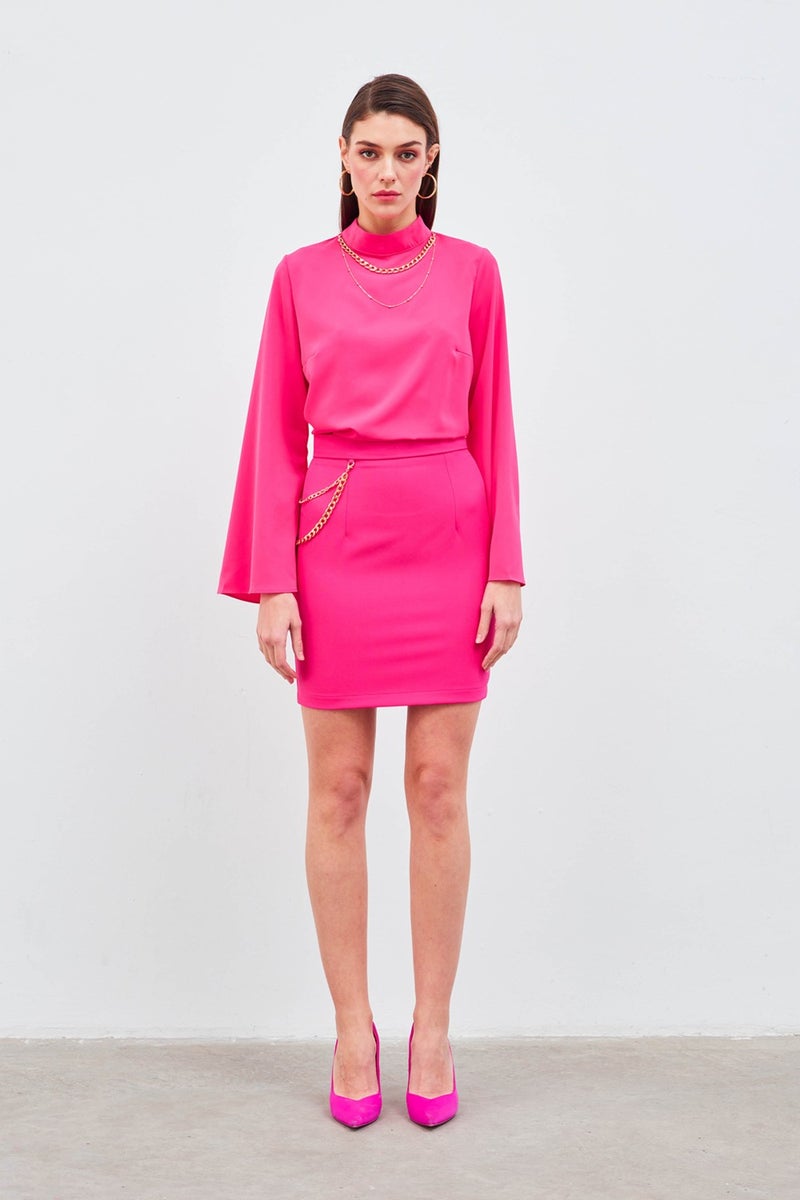 SATEEN Necklace Spanish Sleeve Blouse - Fuchsia - Image 4