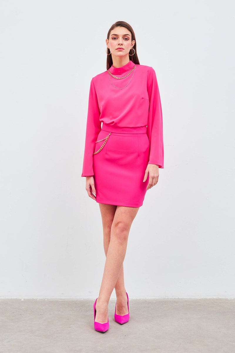 SATEEN Necklace Spanish Sleeve Blouse - Fuchsia - Image 3