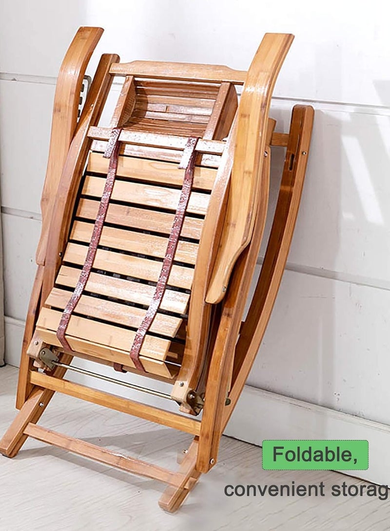 CityRiya-Long Rocking Chair Foldable Reclining Lounge Chair Outdoor Relaxing Chair Modern Bamboo Leisure Recliner Chair Comfortable Sun Loungers Side Chair with Armrest for Patio Balcony Pool Garden - Image 4