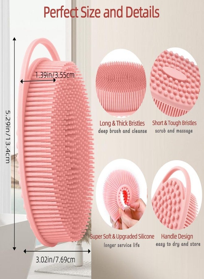 tuzuxcux Silicone Body Scrubber 3 Pack Silicone Loofah Exfoliating Body Scrubber Soft Silicone Shower Brush with Handle Double Sided Bath Body Brush for Women Men Cleaning Massage Sensitive Skin, Lather Well - Image 3