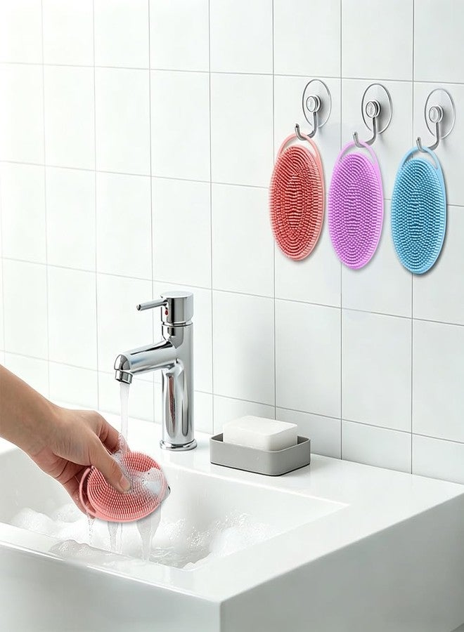 tuzuxcux Silicone Body Scrubber 3 Pack Silicone Loofah Exfoliating Body Scrubber Soft Silicone Shower Brush with Handle Double Sided Bath Body Brush for Women Men Cleaning Massage Sensitive Skin, Lather Well - Image 5