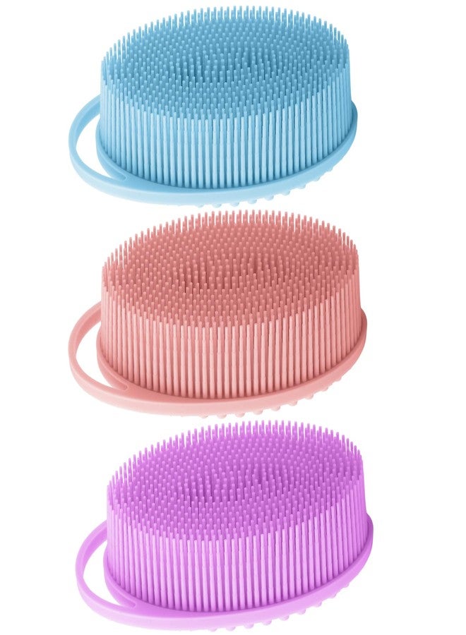 tuzuxcux Silicone Body Scrubber 3 Pack Silicone Loofah Exfoliating Body Scrubber Soft Silicone Shower Brush with Handle Double Sided Bath Body Brush for Women Men Cleaning Massage Sensitive Skin, Lather Well - Image 1