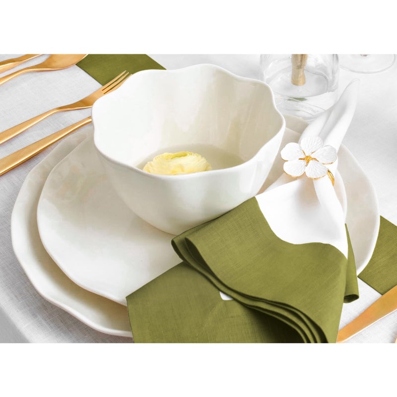 Solino Home Solino Home Linen Dinner Napkins 20 x 20 Inch - 100% Pure Linen Avocado and White Cloth Napkins Set of 4 - Contempo  Handcrafted and Machine Washable  - Image 3