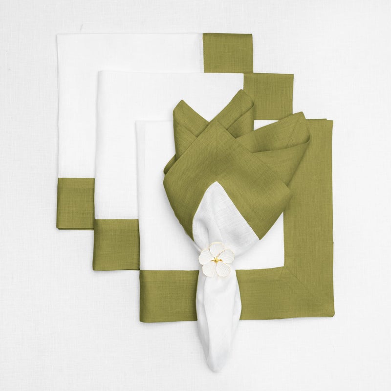 Solino Home Solino Home Linen Dinner Napkins 20 x 20 Inch - 100% Pure Linen Avocado and White Cloth Napkins Set of 4 - Contempo  Handcrafted and Machine Washable  - Image 1
