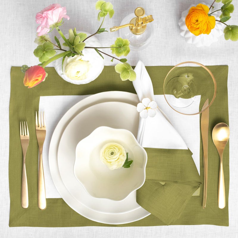 Solino Home Solino Home Linen Dinner Napkins 20 x 20 Inch - 100% Pure Linen Avocado and White Cloth Napkins Set of 4 - Contempo  Handcrafted and Machine Washable  - Image 2