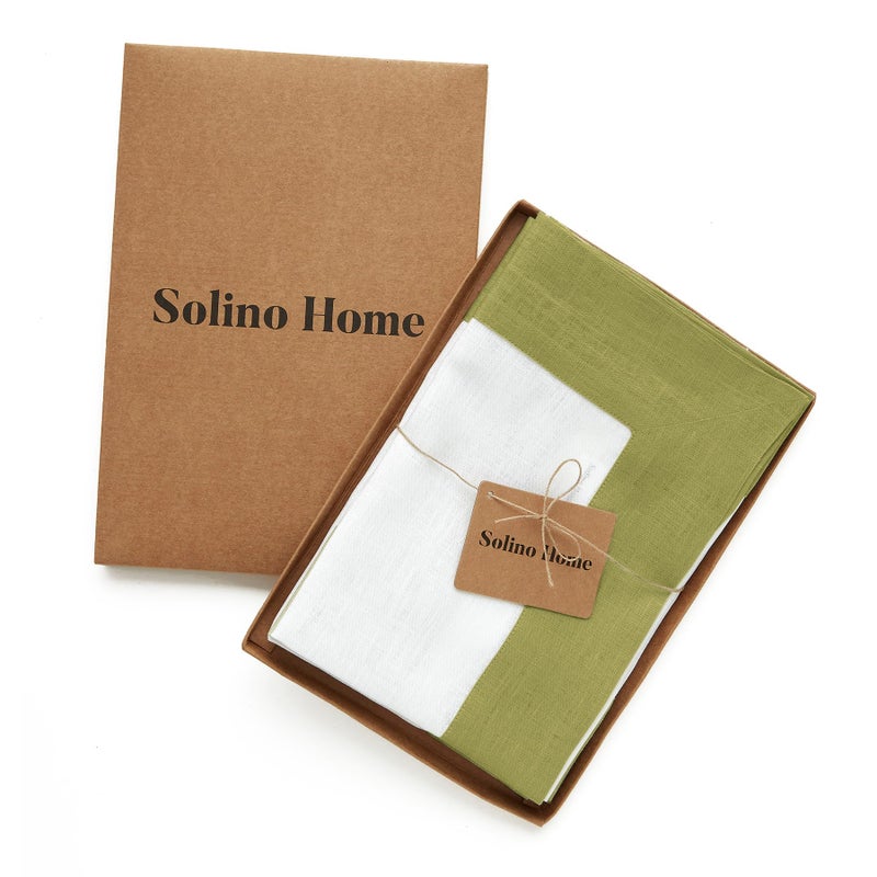 Solino Home Solino Home Linen Dinner Napkins 20 x 20 Inch - 100% Pure Linen Avocado and White Cloth Napkins Set of 4 - Contempo  Handcrafted and Machine Washable  - Image 5