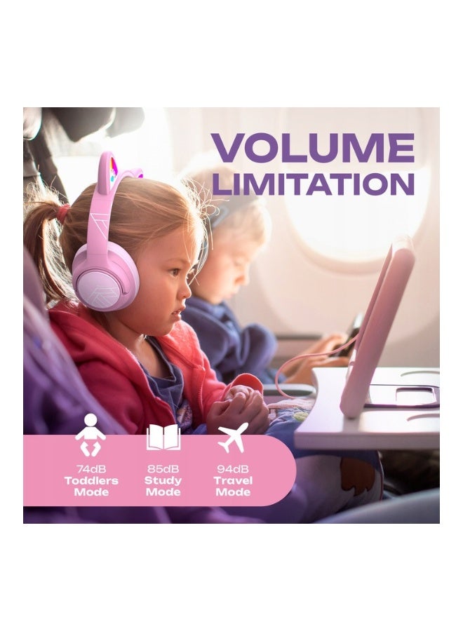 PowerLocus Bobo - Wireless Headphones for Kids - Bluetooth Headphones - 74/85/94dB Volume Limit - Cat Earphones - LED Lighting - Pink - Image 4