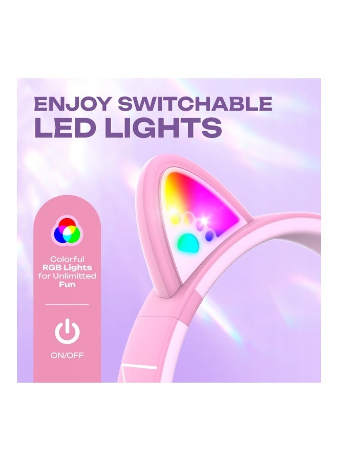 PowerLocus Bobo - Wireless Headphones for Kids - Bluetooth Headphones - 74/85/94dB Volume Limit - Cat Earphones - LED Lighting - Pink - Image 5