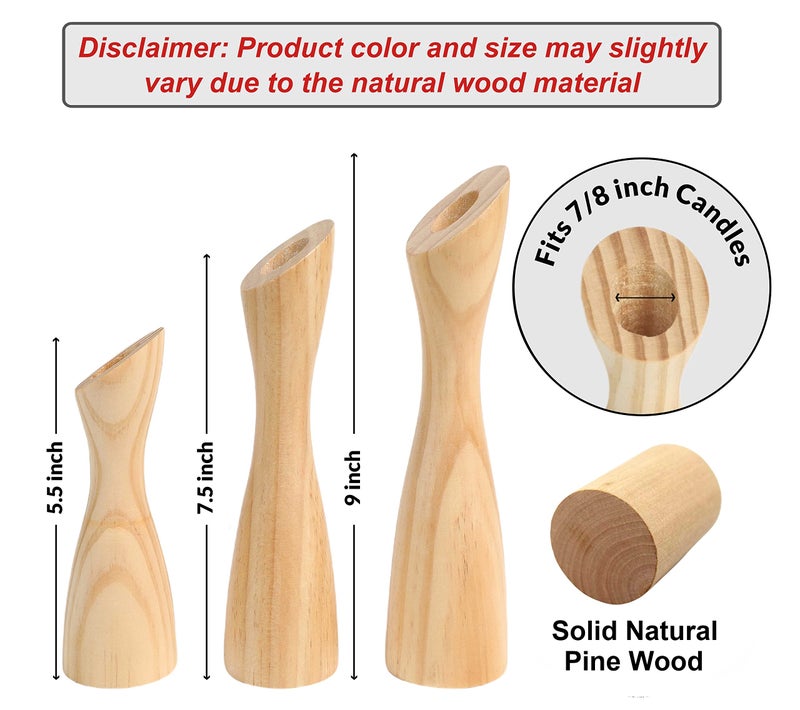 OLEEK Wooden Candlestick Holders Set to Suit Any Style of Decor - Durable & Easy to Clean Wood Candlestick Holders - Set of 3 Wooden Taper Candle Holders - Wood Candle Holder Create A Warm Atmosphere - Image 5